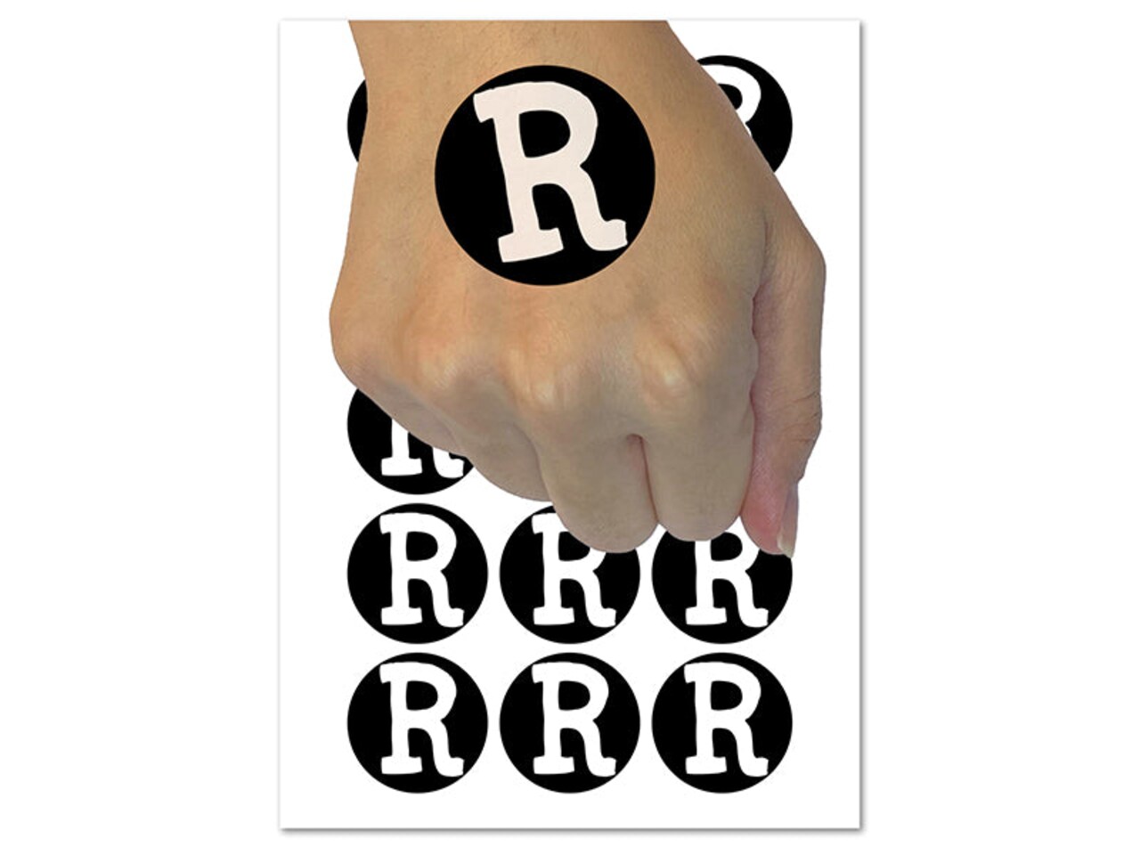 Letter R Uppercase Cute Typewriter Font Temporary Tattoo Water Resistant Fake Body Art Set Collection (1 Sheet)